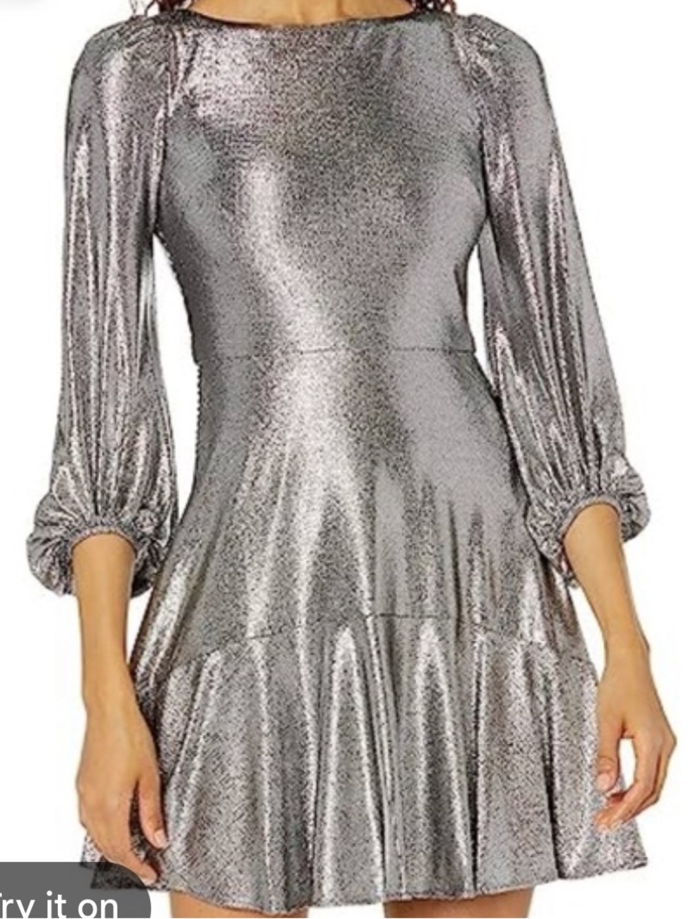 Eliza J Metallic Silver Long Sleeve Party Dress